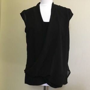 NWT $69 DKNY black chiffon Wrap surplice top M